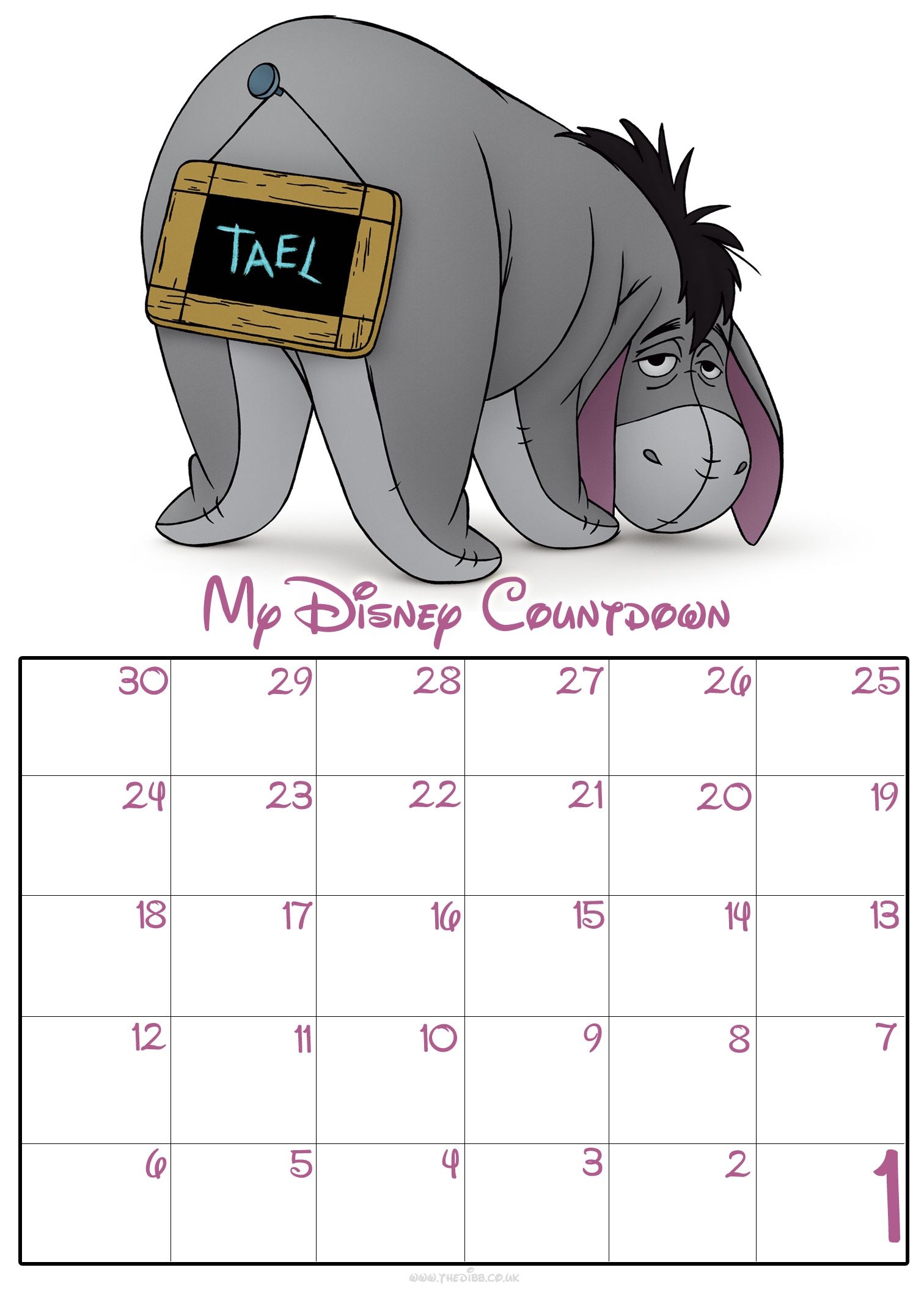 Free Download Free 30 Day Disney Countdown Calendar