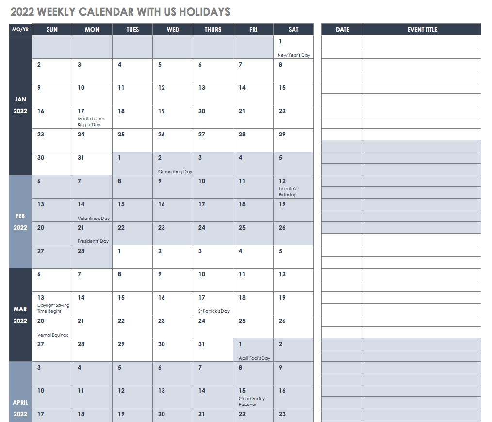 free excel calendar templates