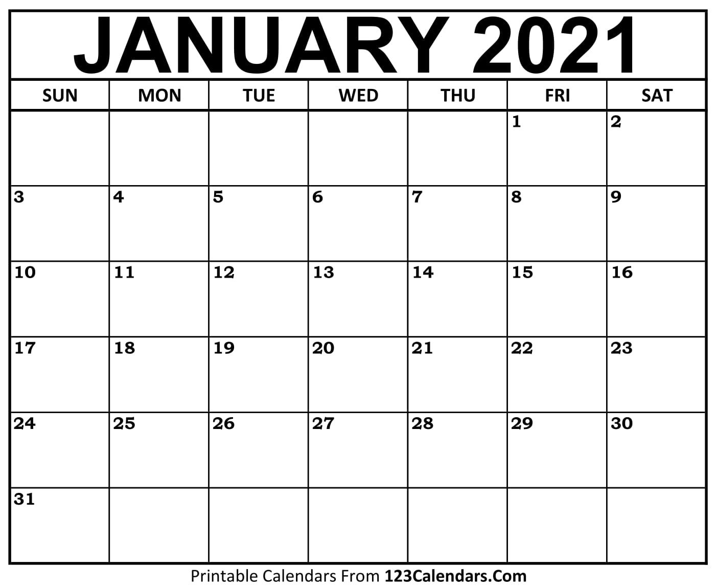 free january 2021 calendar | 123calendars