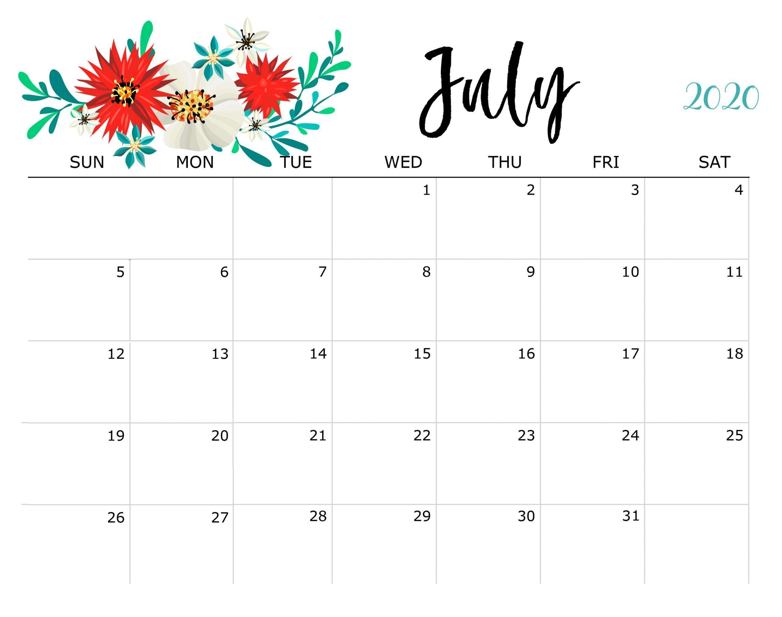 Free July 2020 Calendar In 2020 | July Calendar, Print Out