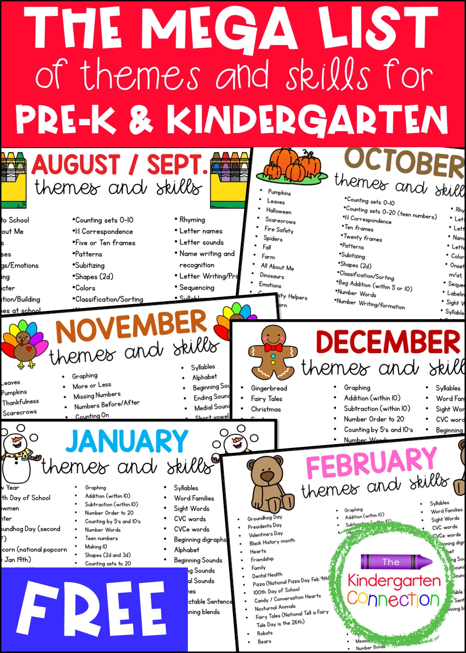 free mega list of themes and skills for pre k and