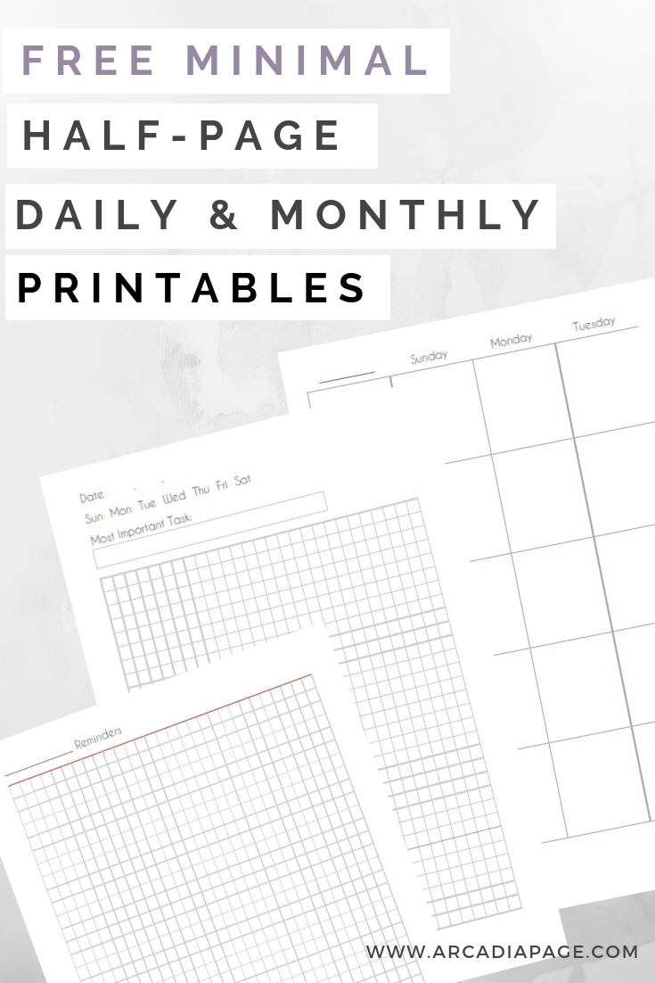 Free Minimal Half Page Planner Printables