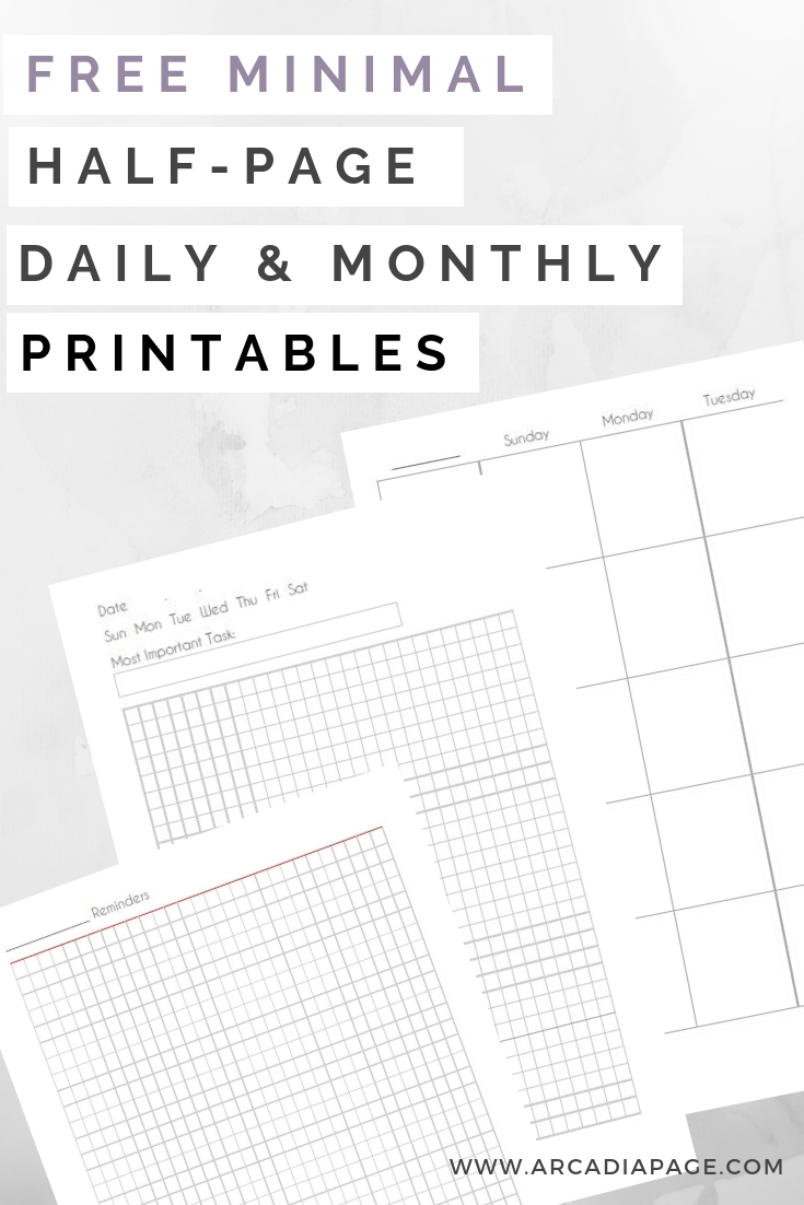 free minimal half page planner printables