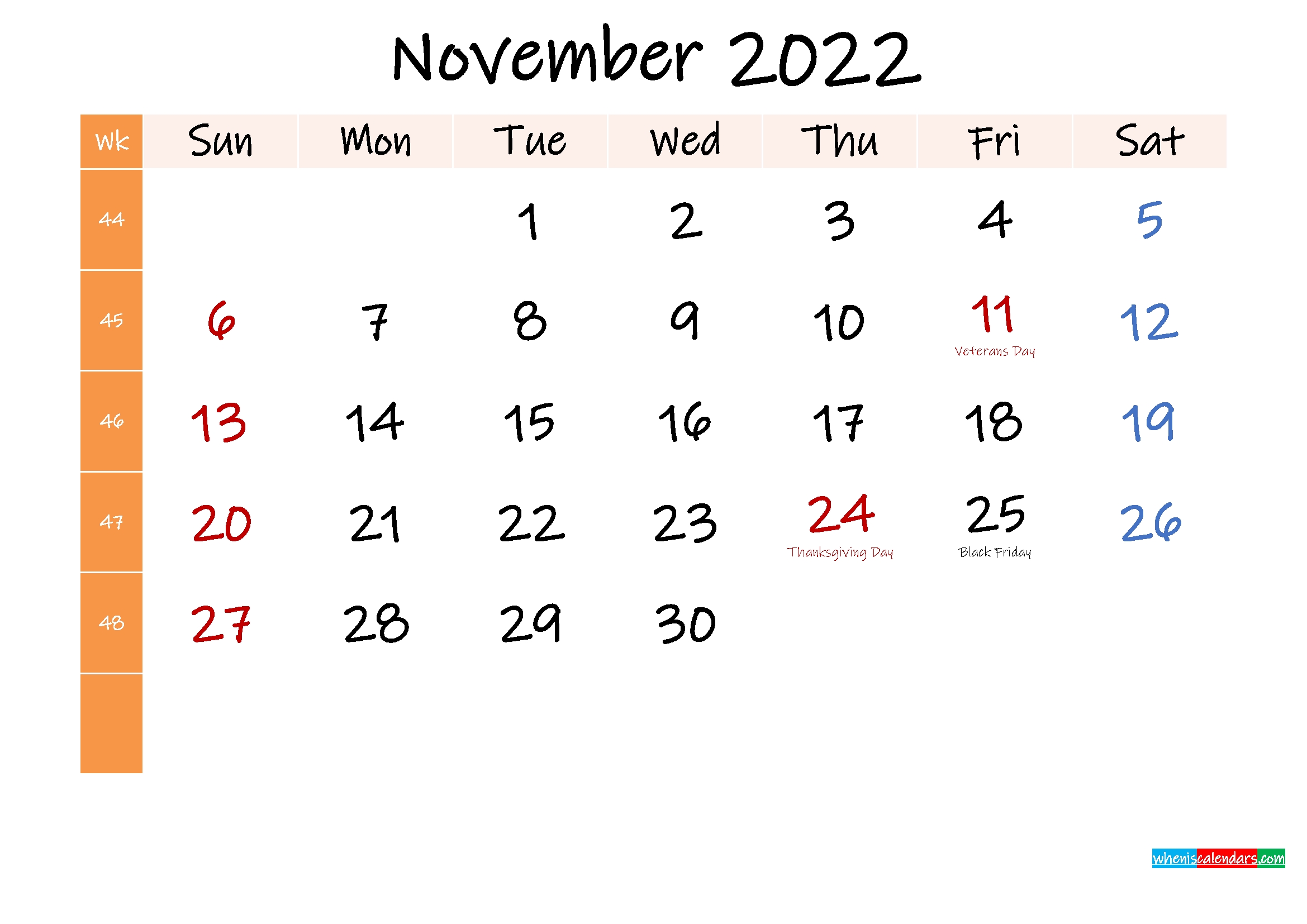 Free November 2022 Monthly Calendar Template Word – Template