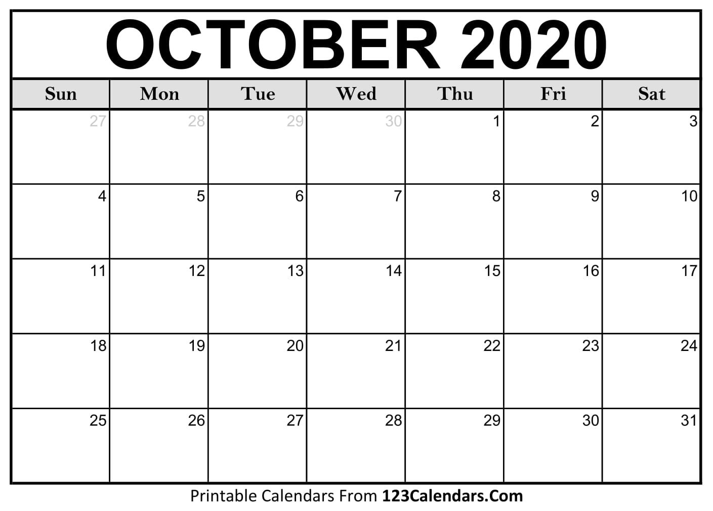 free october 2020 calendar | 123calendars