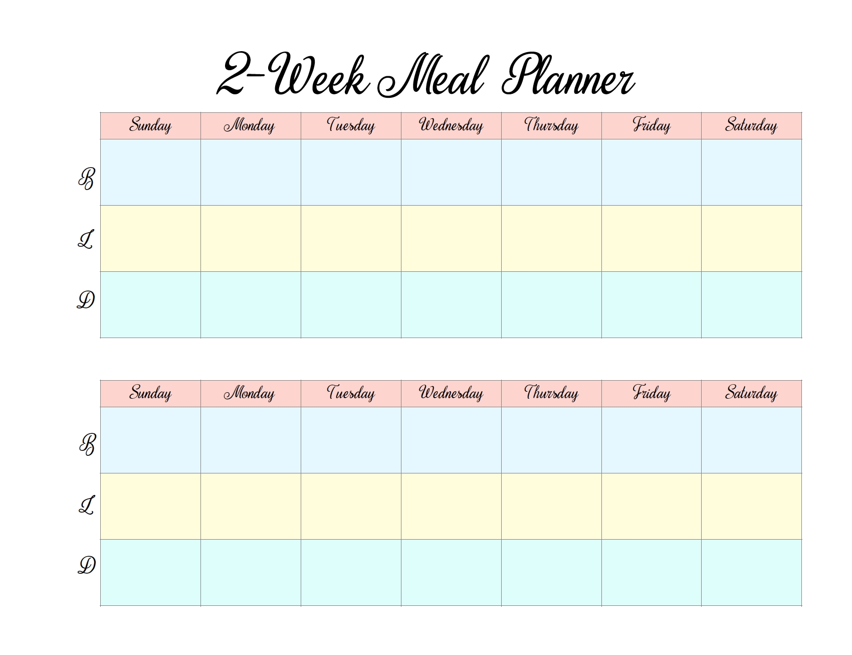 Free Printable 2 Week Meal Planners: 4 Designs