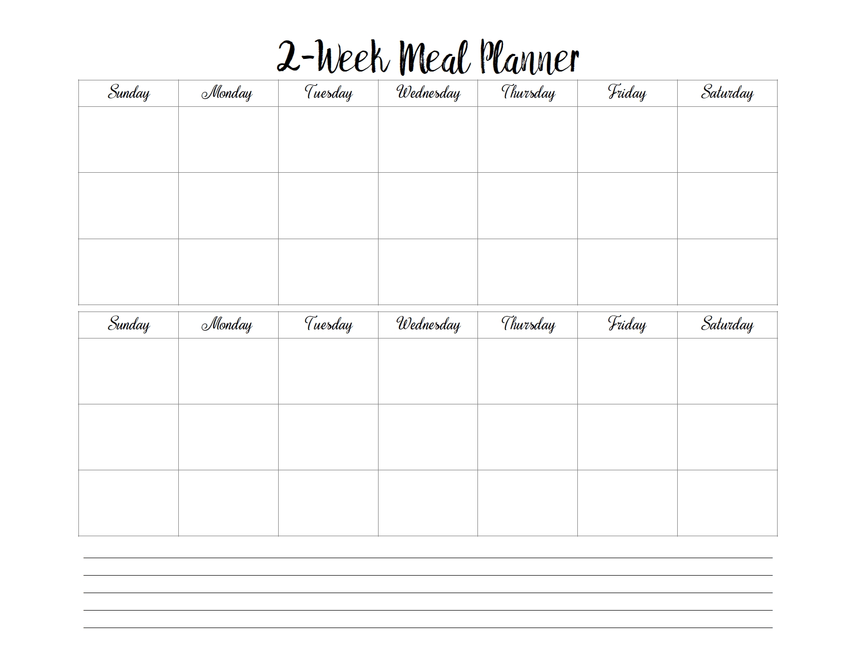 Free Printable 2 Week Meal Planners: 4 Designs