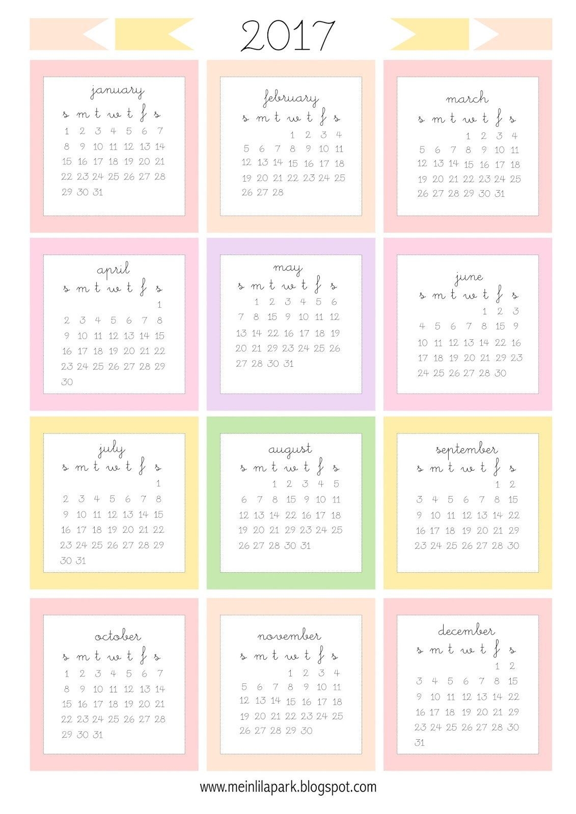 Free Printable 2017 Mini Calendar Cards Bullet Journal