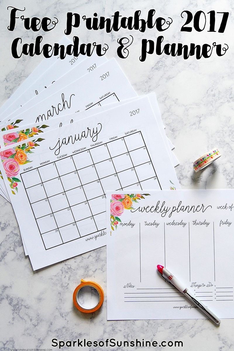 free printable 2017 monthly calendar and weekly planner