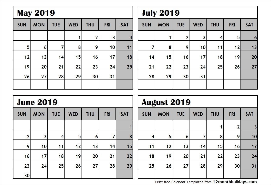 free printable 2019 4 months per page calendar download