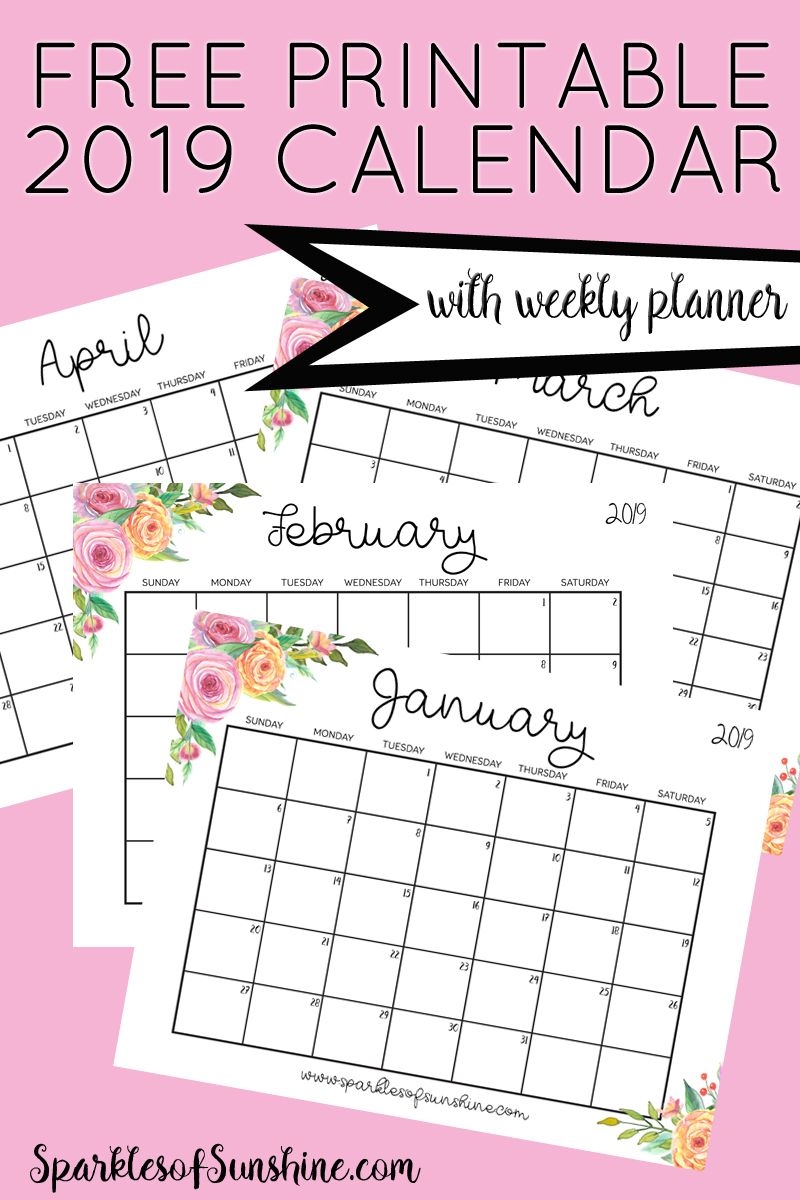 free printable 2019 calendar with weekly planner sparkles