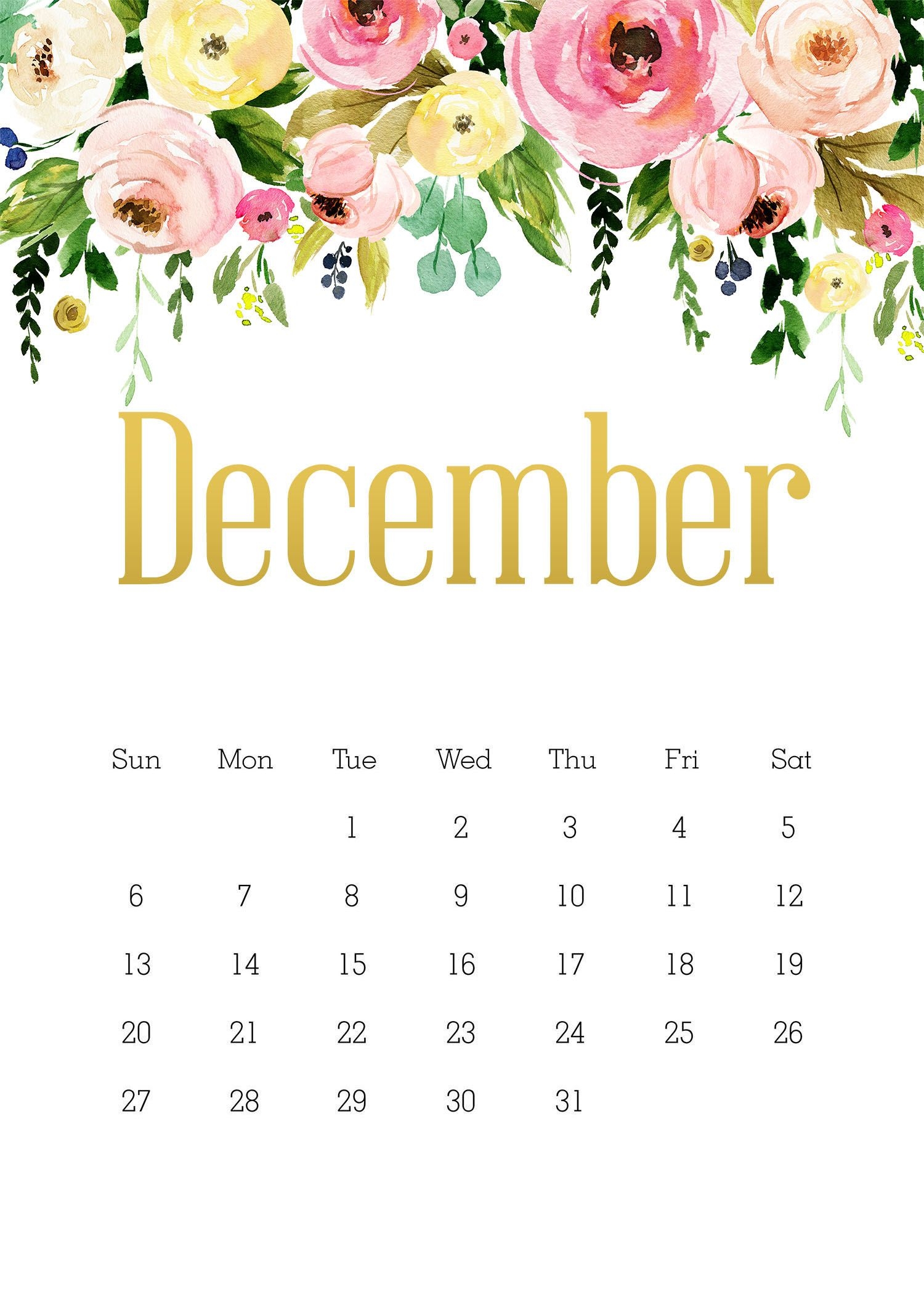 Free Printable 2020 5×7 Pretty Floral Calendar /// With