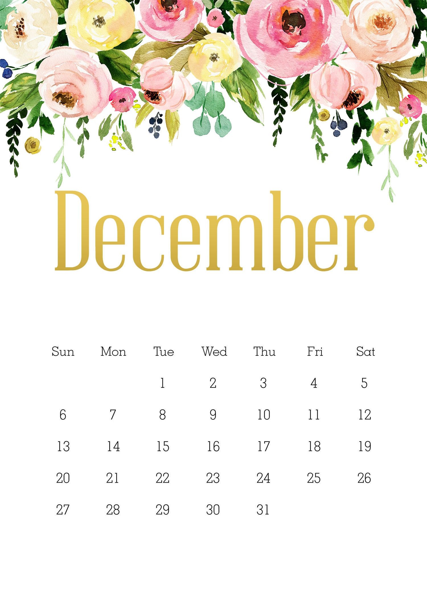 Free Printable 2020 5x7 Pretty Floral Calendar /// With