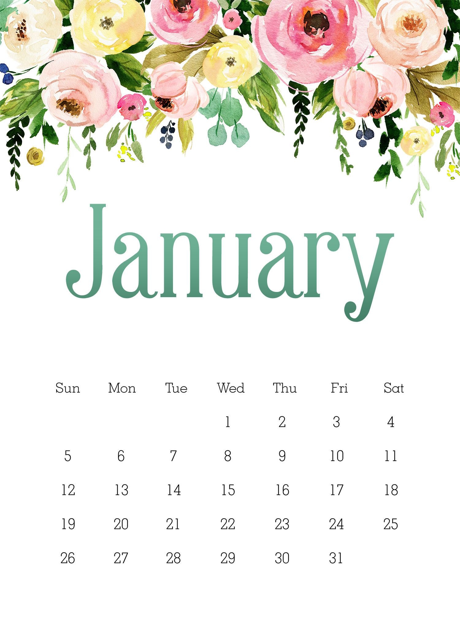 Free Printable 2020 5x7 Pretty Floral Calendar /// With