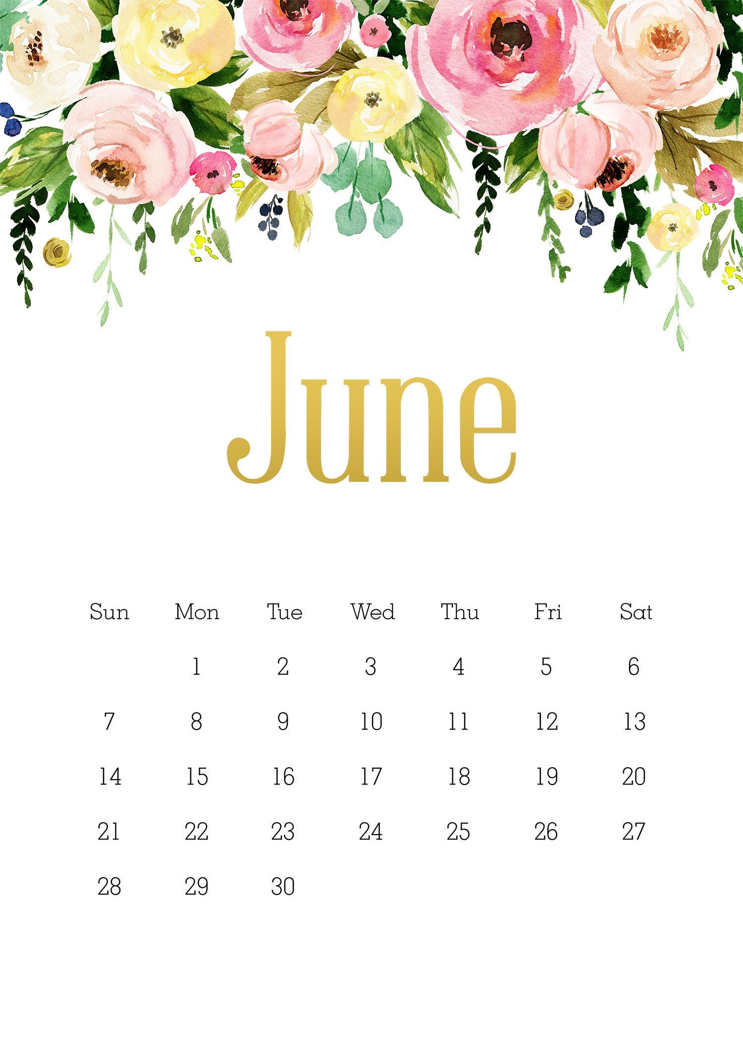 Free Printable 2020 5x7 Pretty Floral Calendar /// With