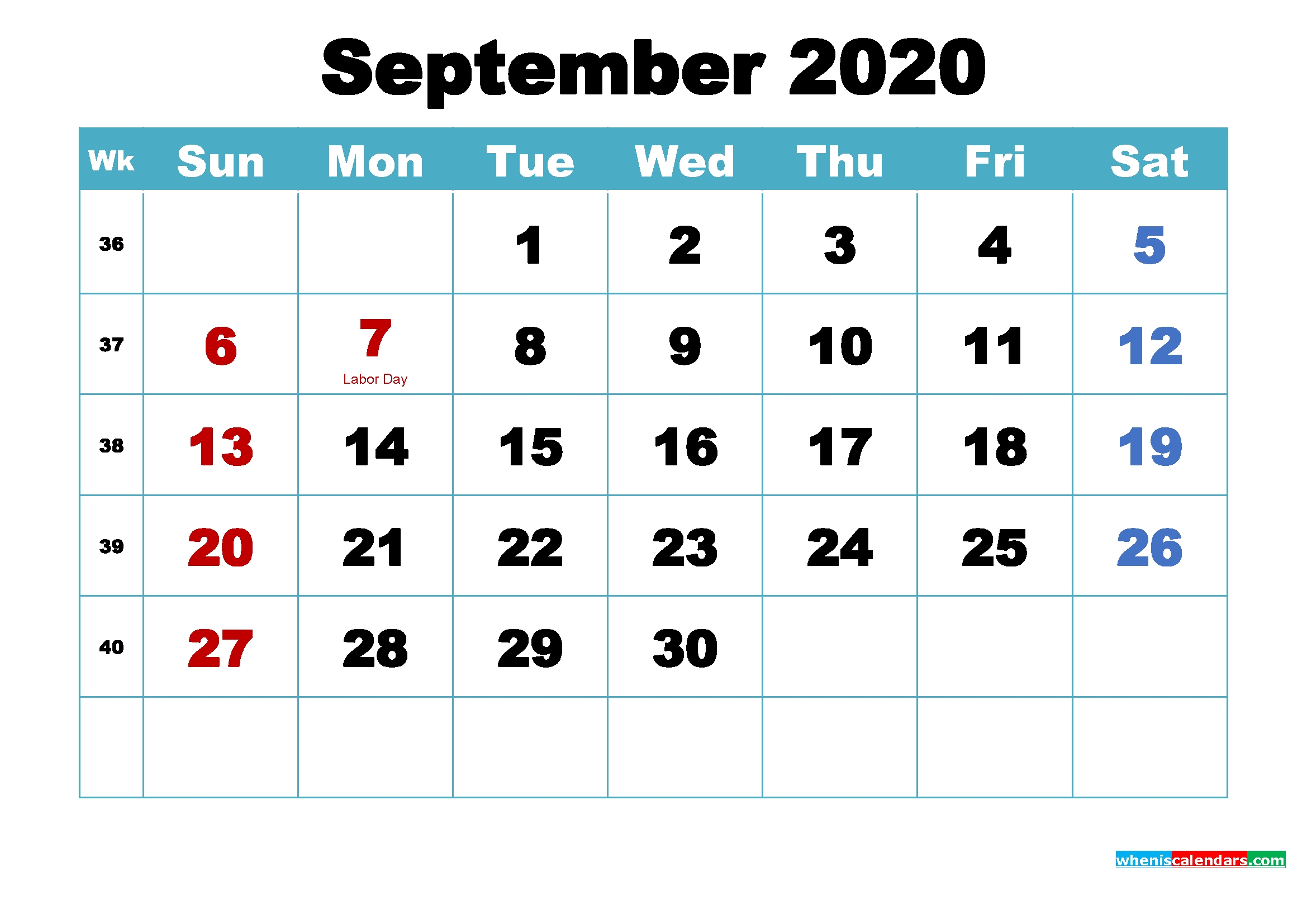 free printable 2020 calendar september as word, pdf – free