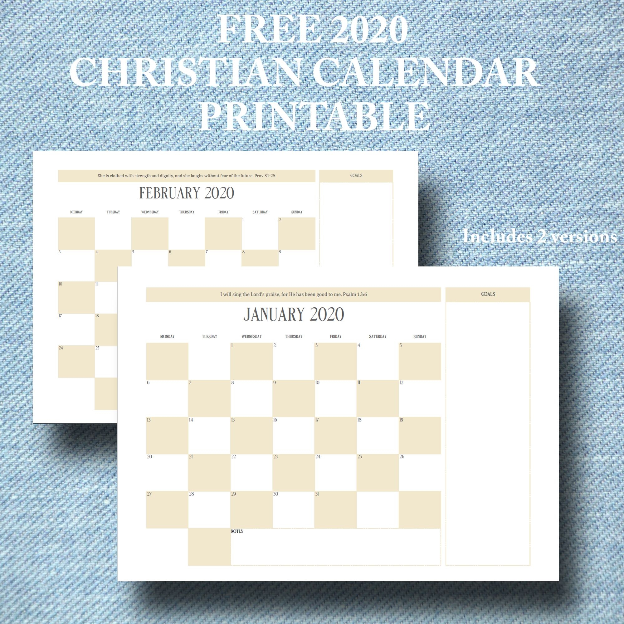 free printable 2020 christian calendar and planner