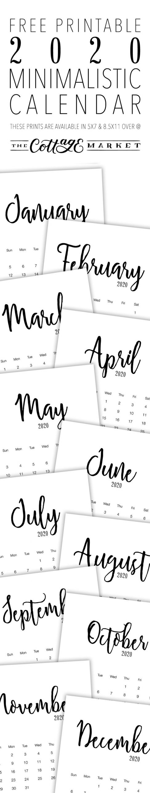 free printable 2020 minimalist calendar the cottage market