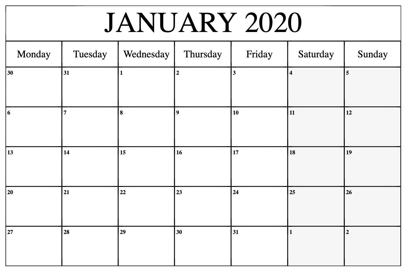 Free Printable 2020 Monthly Calendar With Holidays Word Pdf
