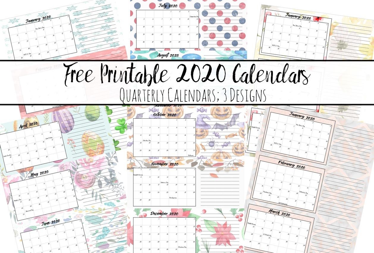 free printable 2020 quarterly calendars with holidays: 3 designs