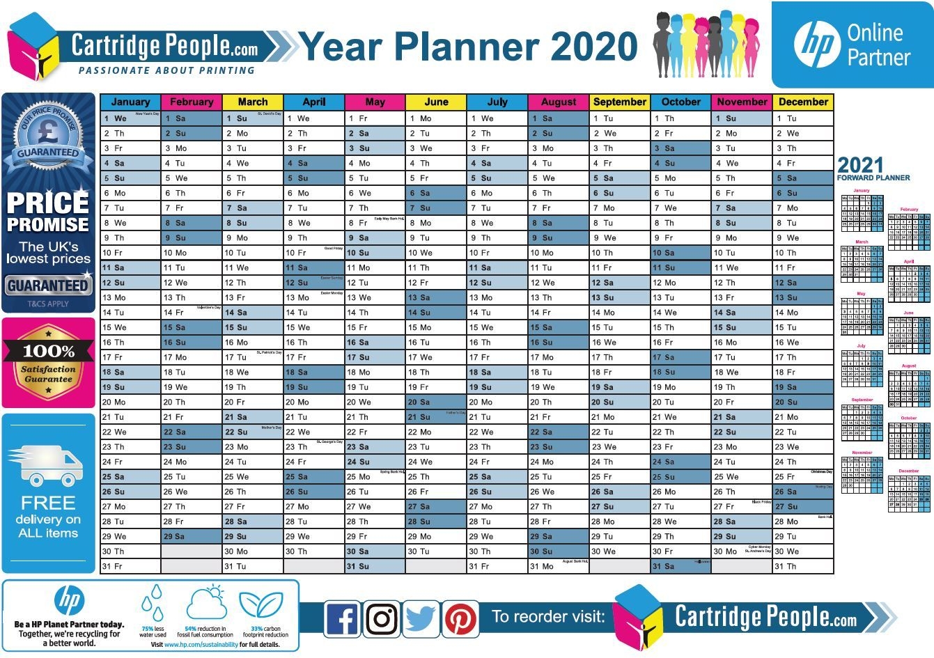 free printable 2020 wall planner | a4 and a3 | download now