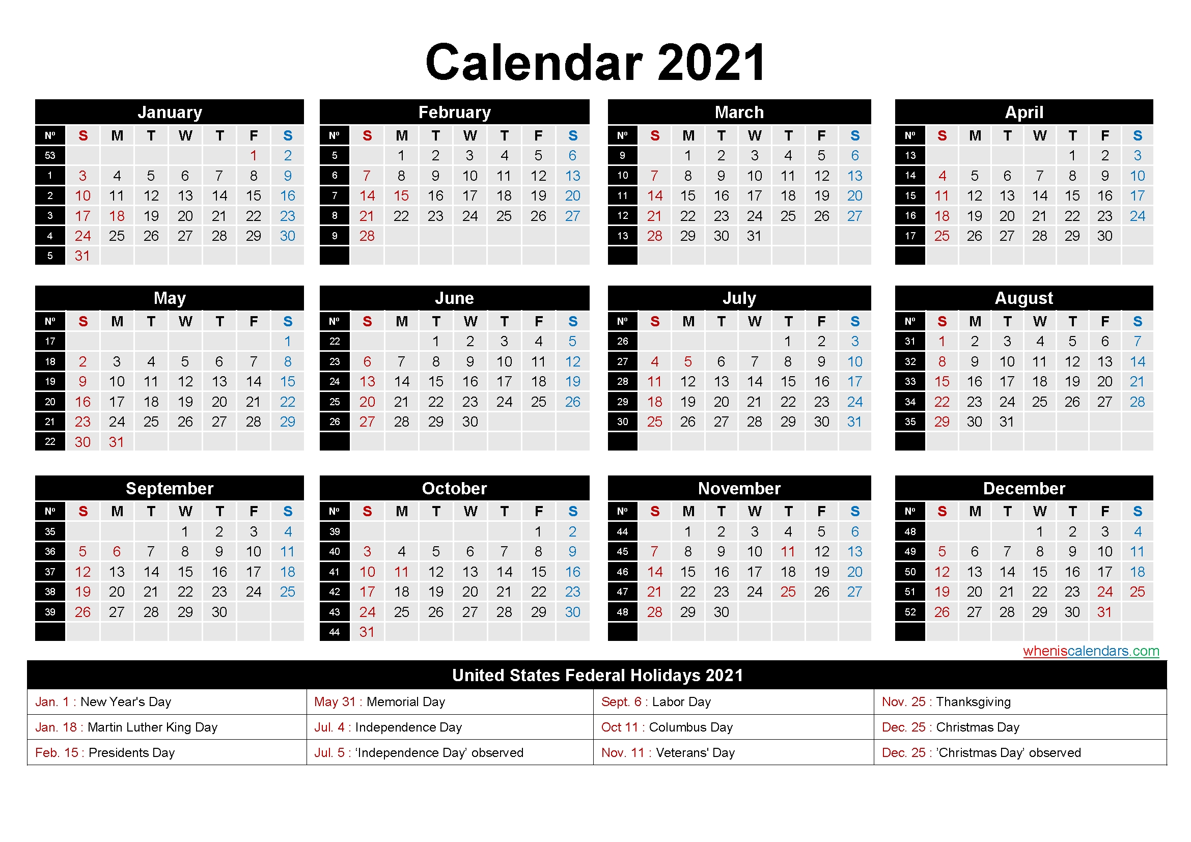 free printable 2021 calendar with holidays as word, pdf