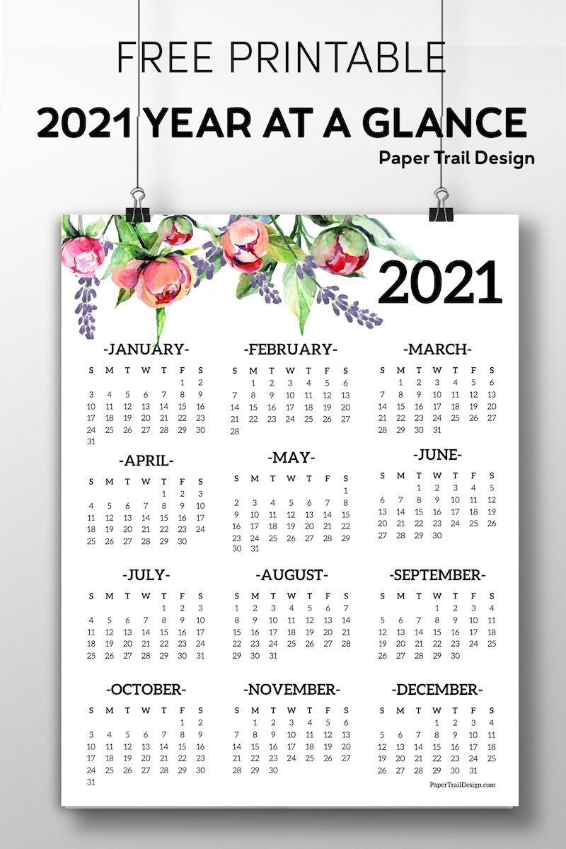 2021 Year At A Glance Free - Example Calendar Printable