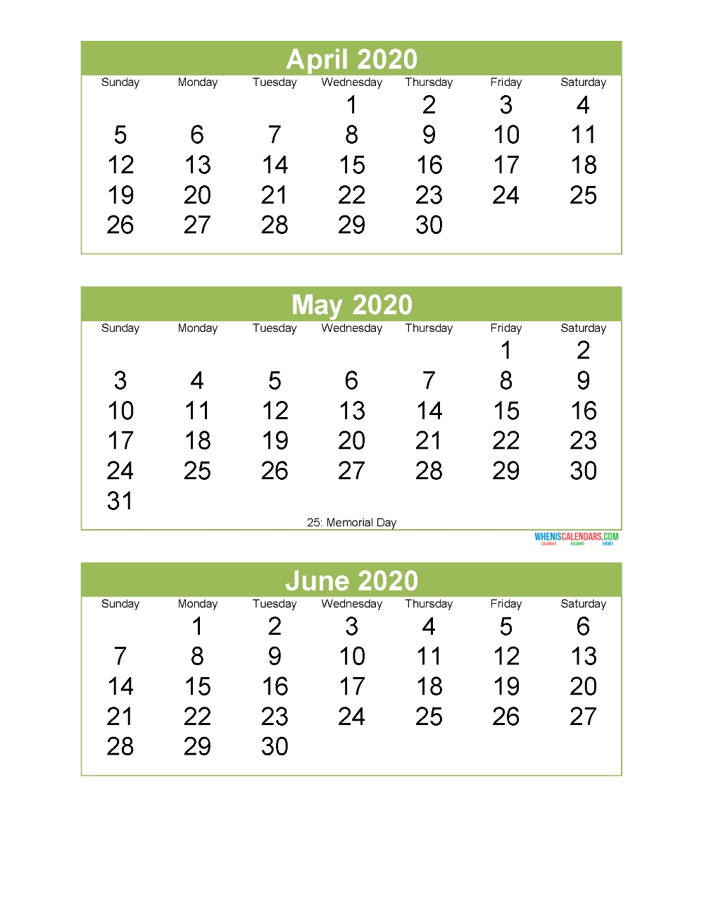 free printable 3 month calendar 2020 april may june | free