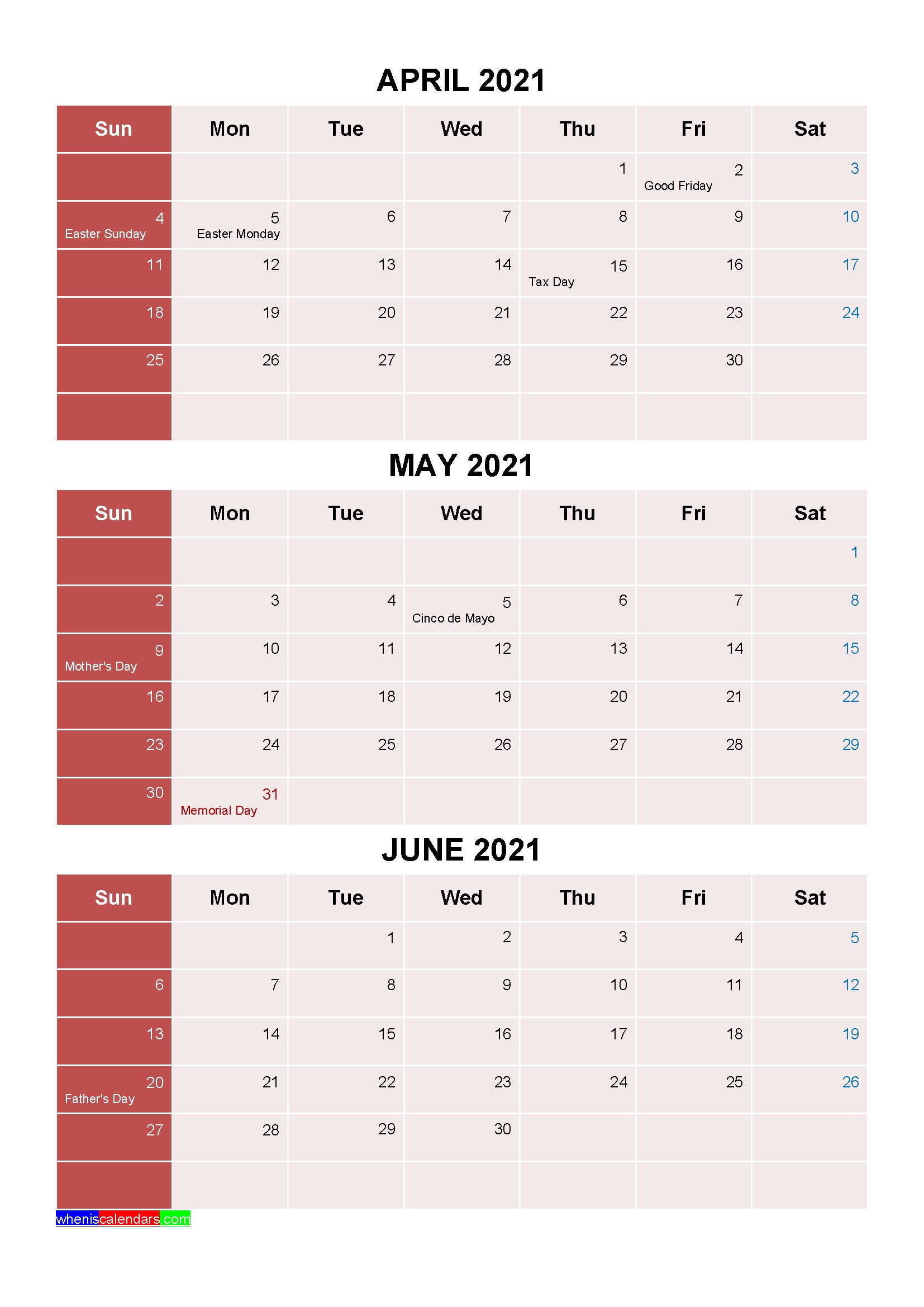 free printable april may june 2021 calendar 3 months 1 page