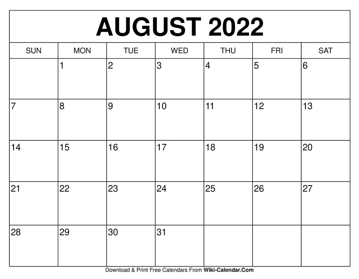 free printable august 2020 calendars