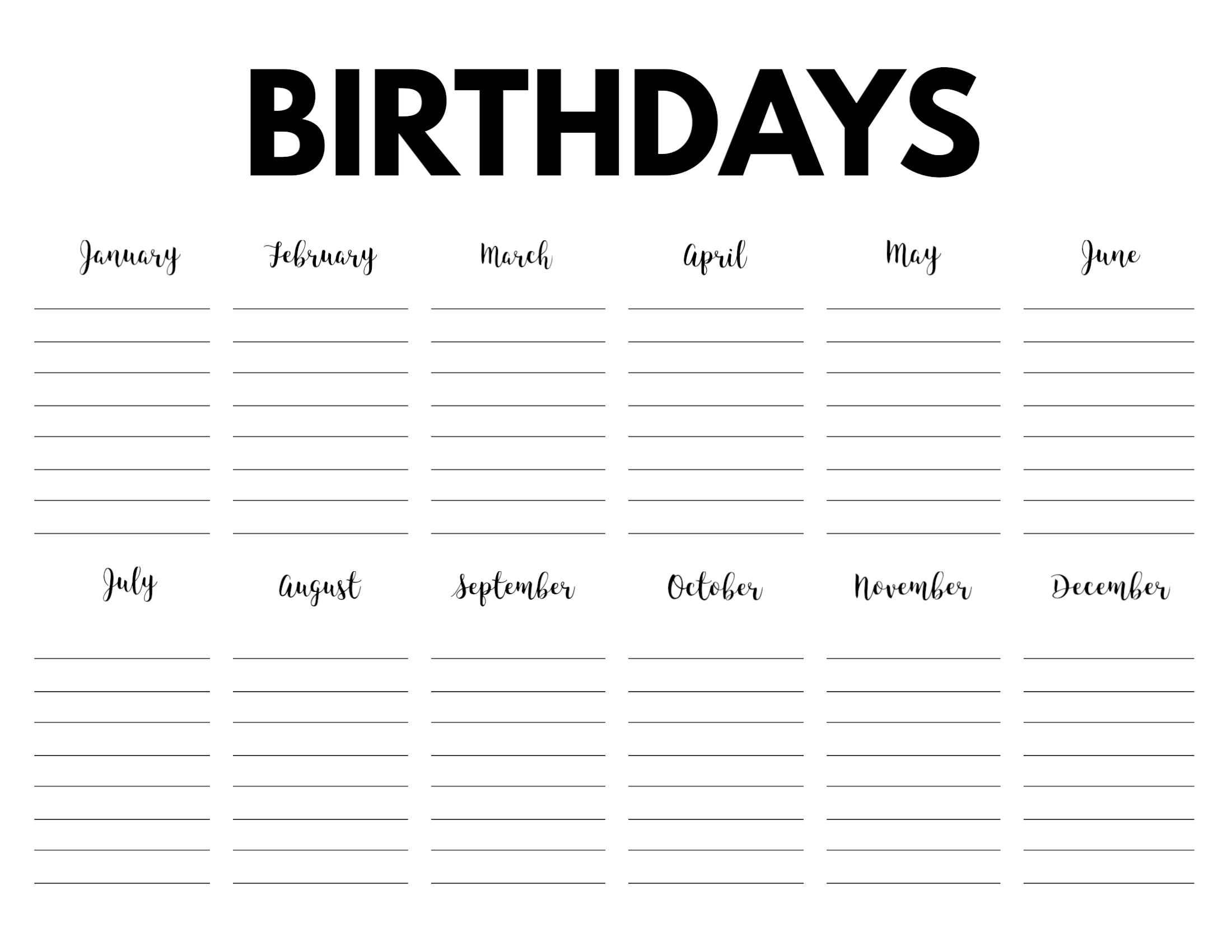 Free Printable Birthday Calendar Template | Paper Trail Design