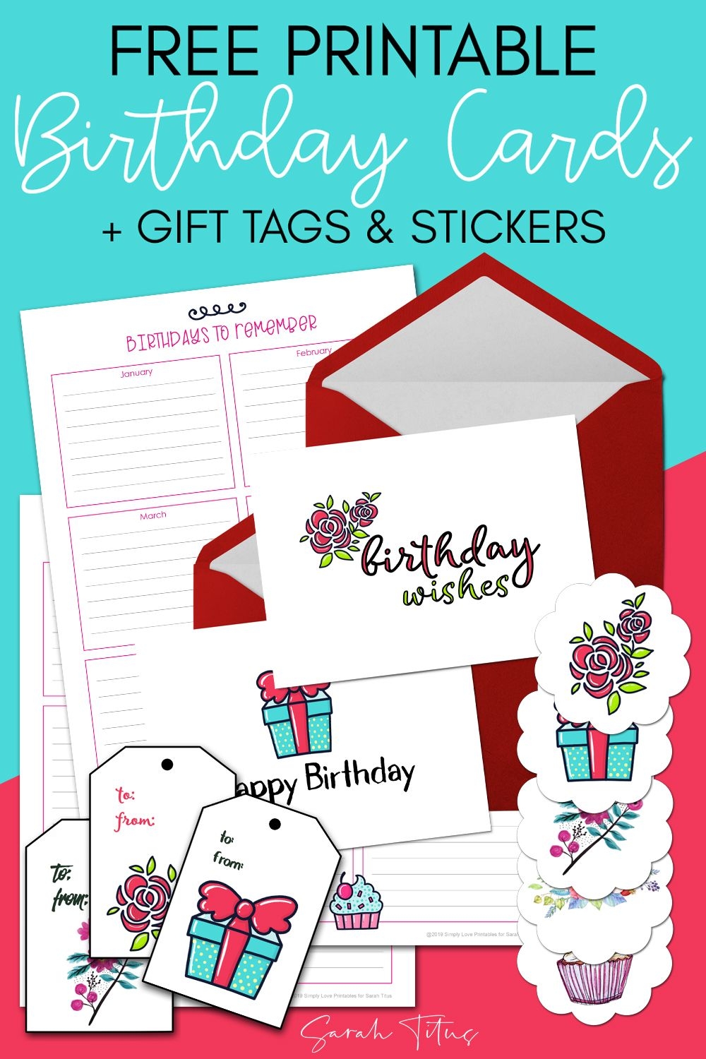 Free Printable Birthday Cards Gift Tags & Stickers Sarah