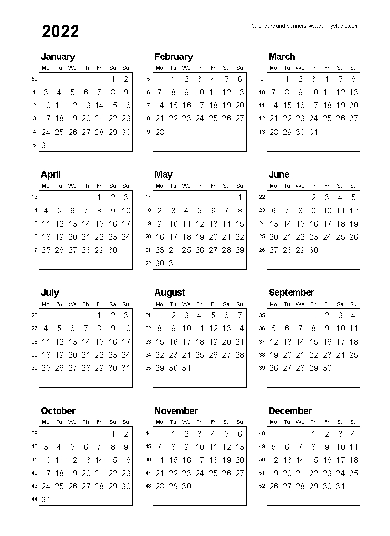 Free Print Calendar 18 Months 2021/2022 - Example Calendar Printable