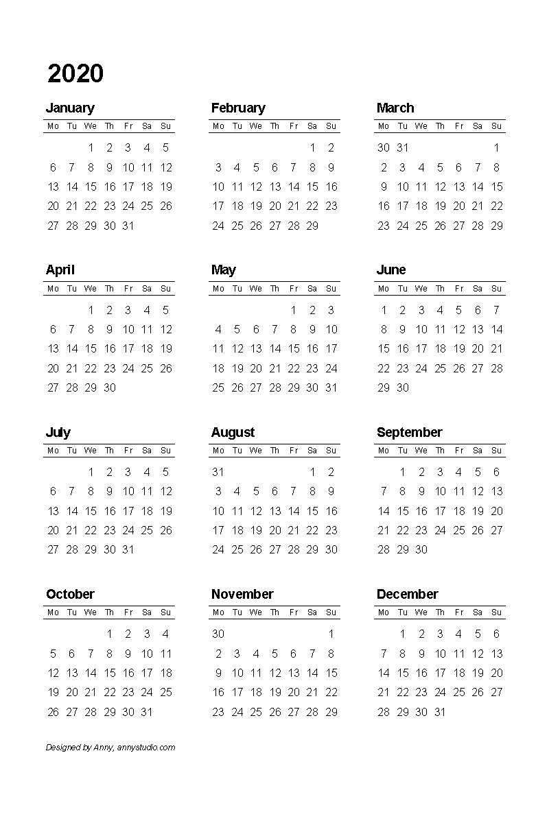 Free Printable Calendars And Planners For 2020 And Past Years