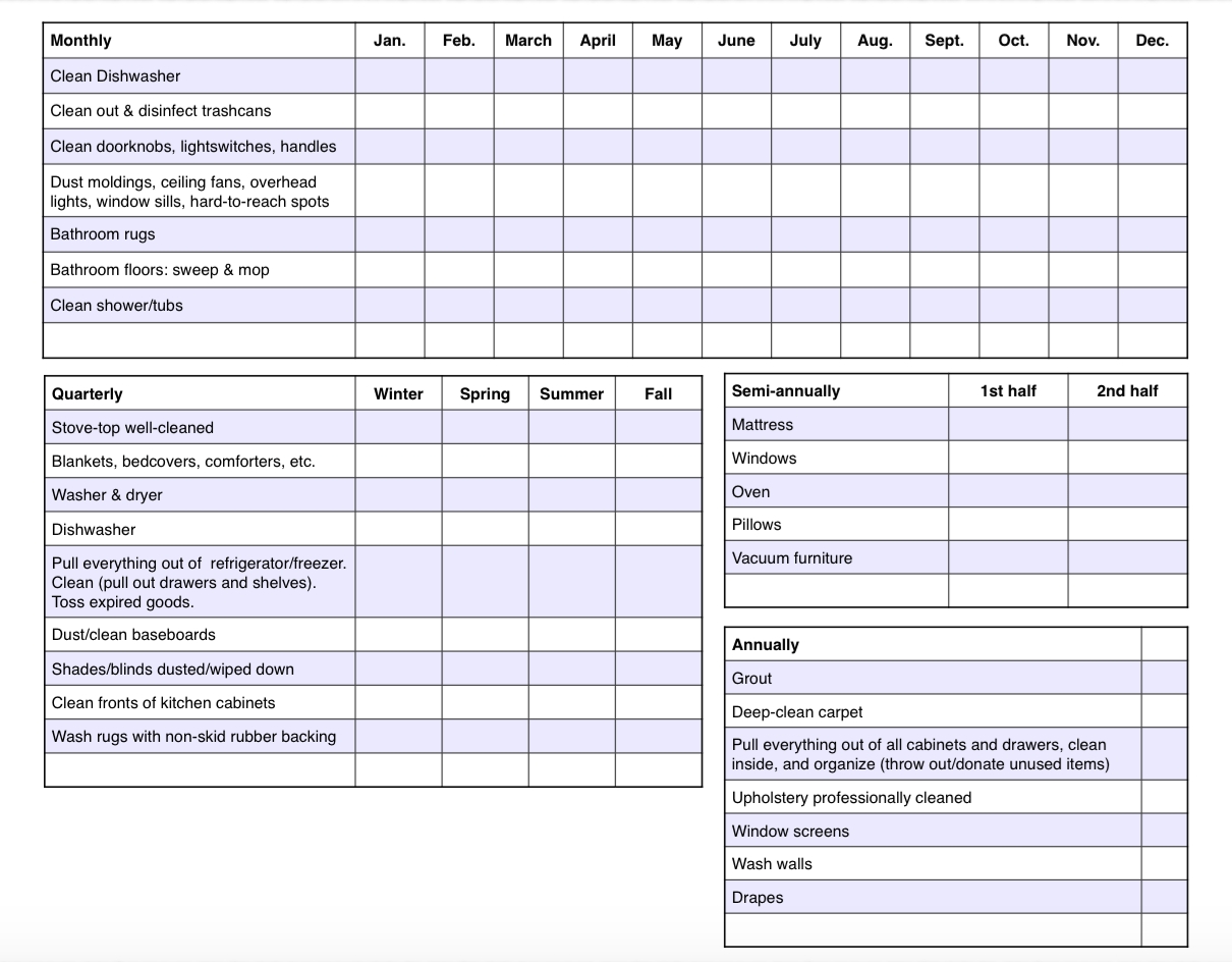 Free Printable: Cleaning Calendar And Checklist The