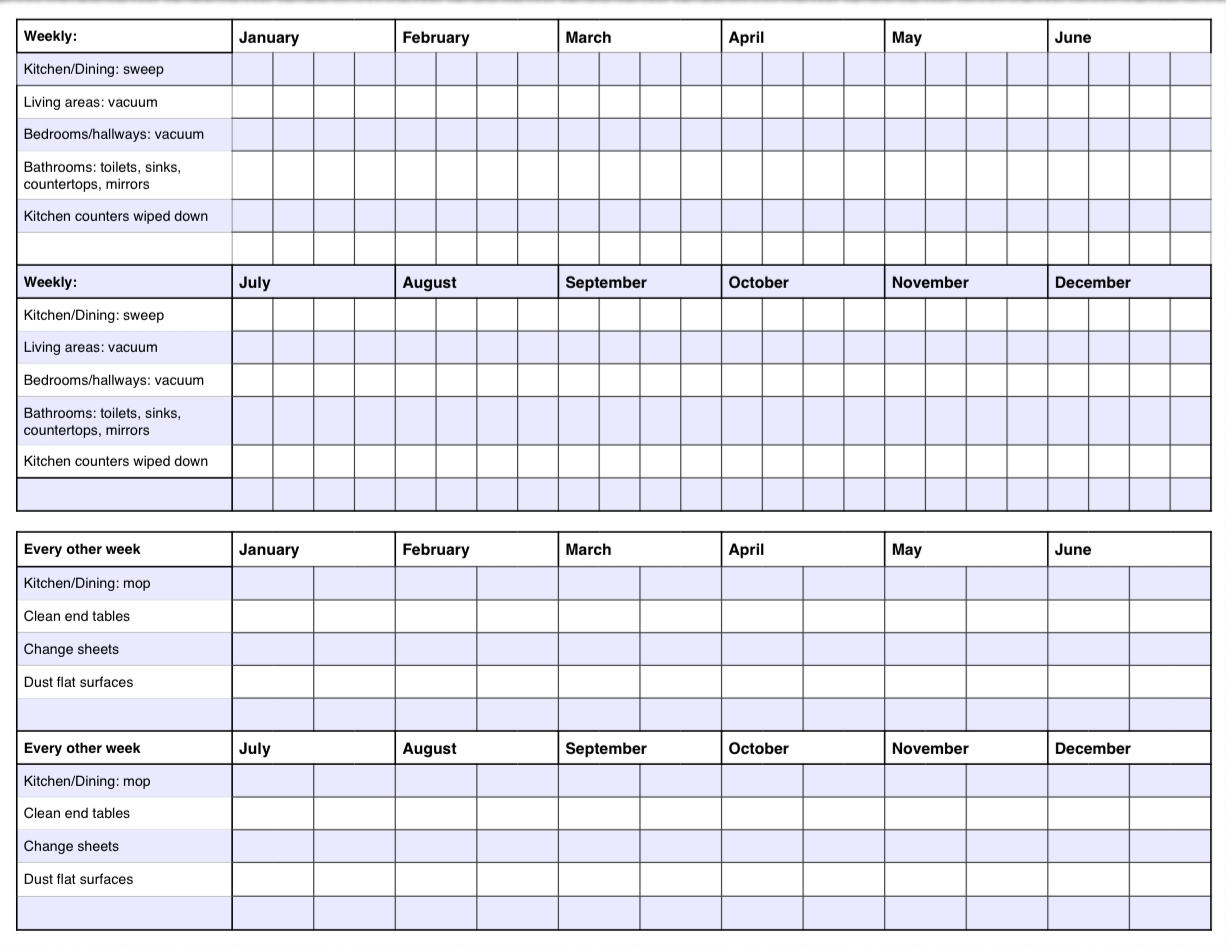 Free Printable: Cleaning Calendar And Checklist The