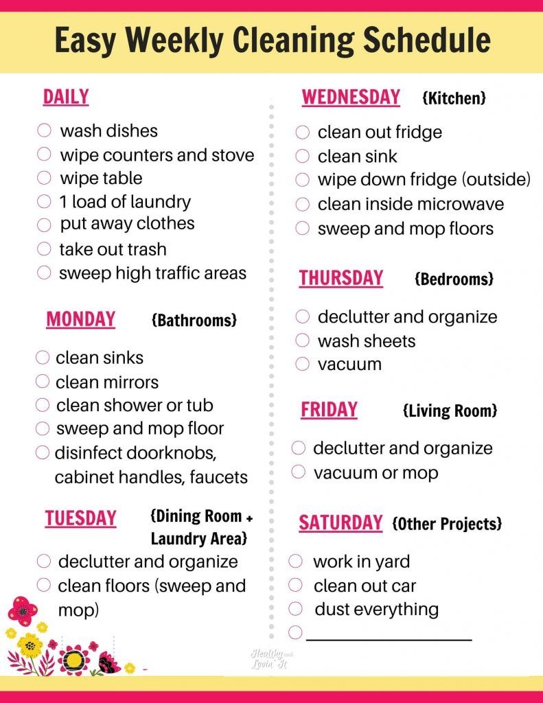 Free Printable Cleaning Schedule Daily, Weekly, And