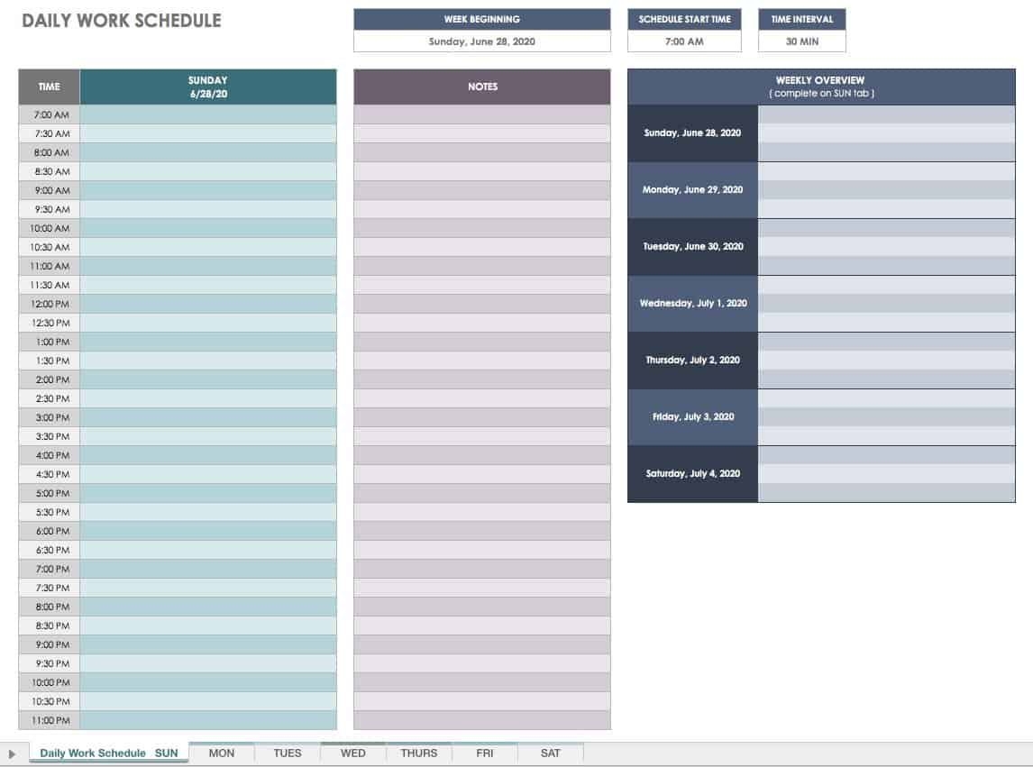 free printable daily calendar templates | smartsheet