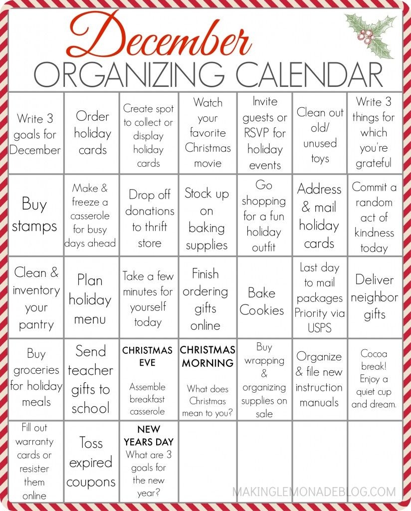 free printable december organizing calendar | making lemonade