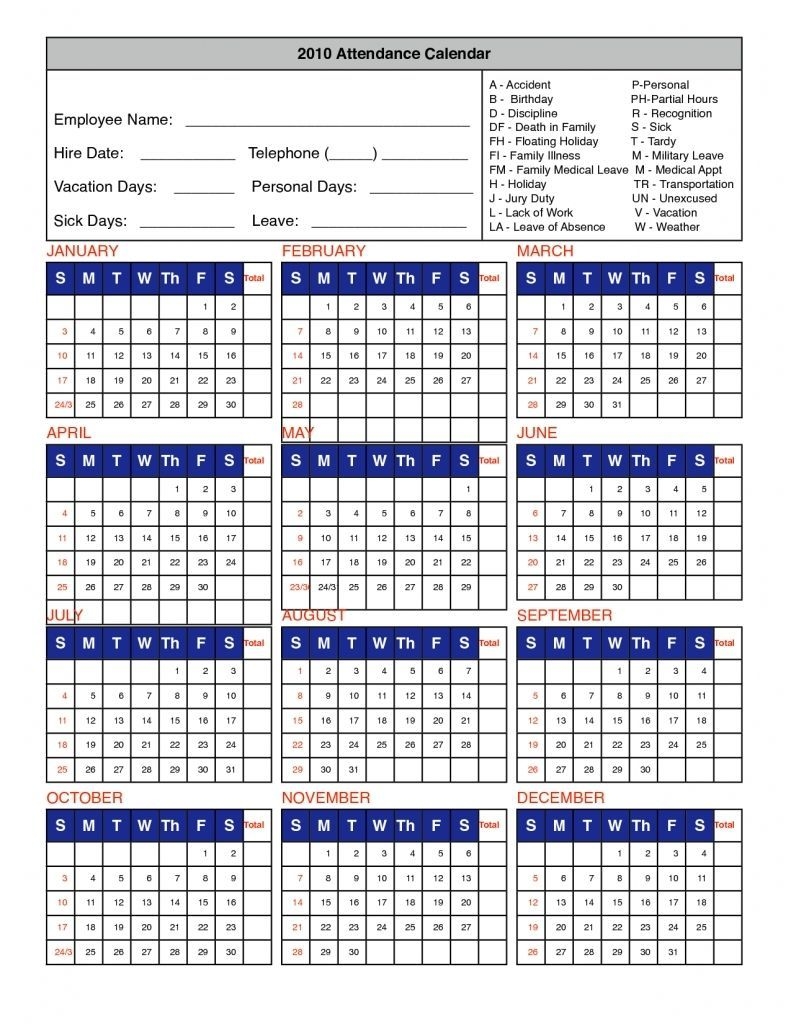 free printable employee attendance calendar template 2016