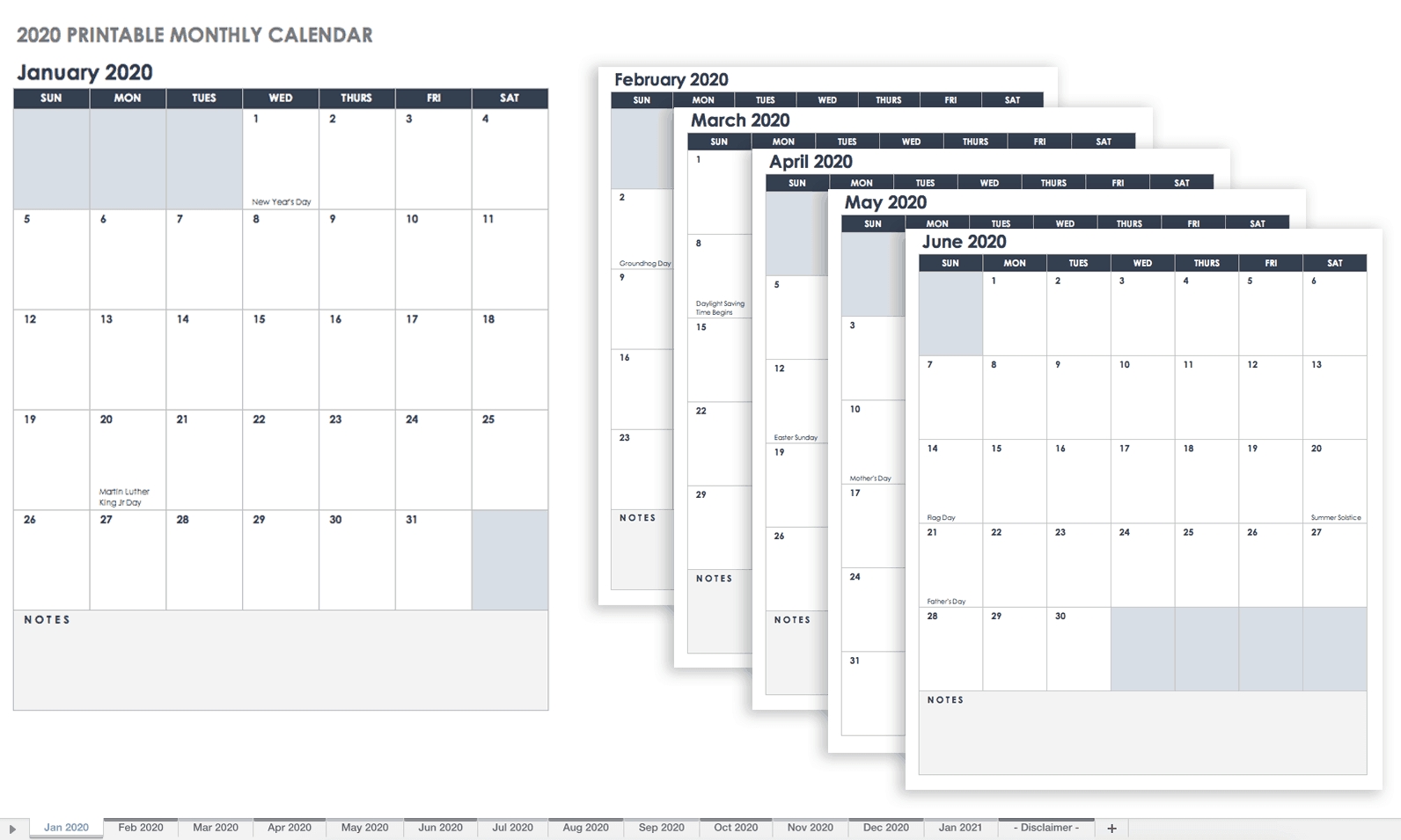 free, printable excel calendar templates for 2019 &amp; on