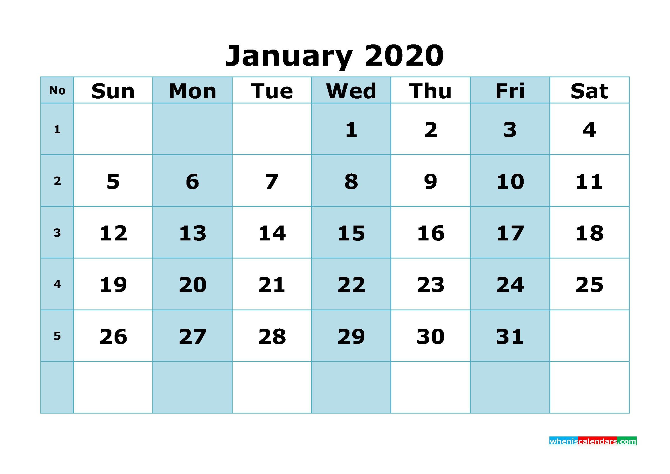 Free Printable January 2020 Calendar With Week Numbers