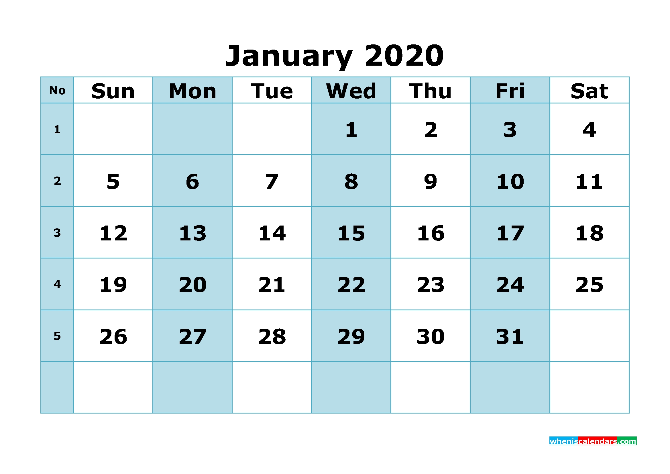 free printable january 2020 calendar with week numbers