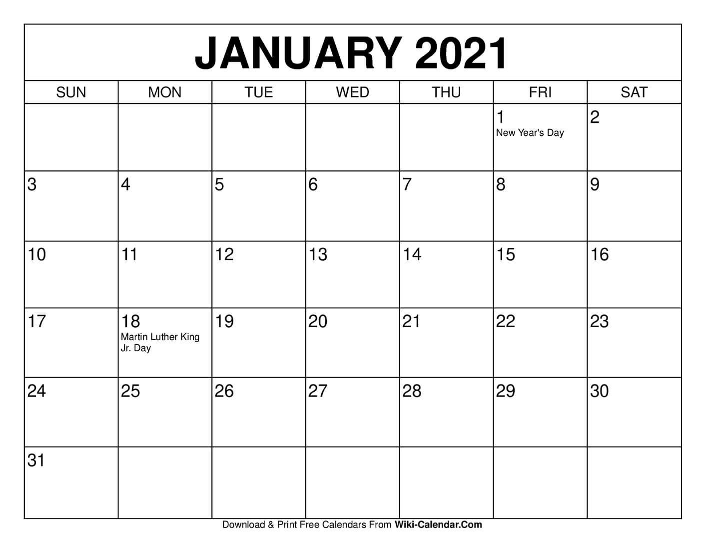 free printable january 2021 calendars