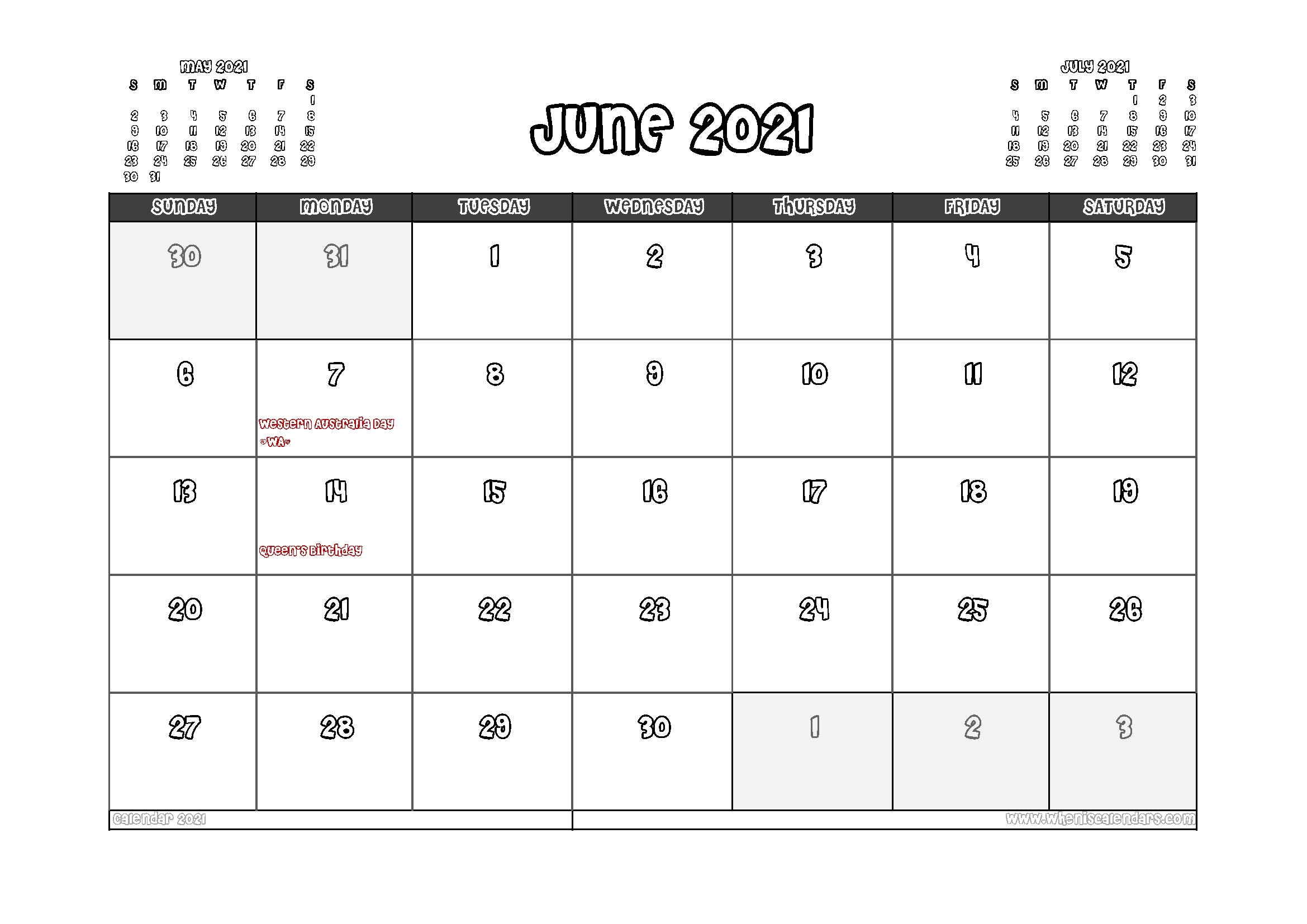 Free Printable June 2021 Calendar Australia – Free Printable