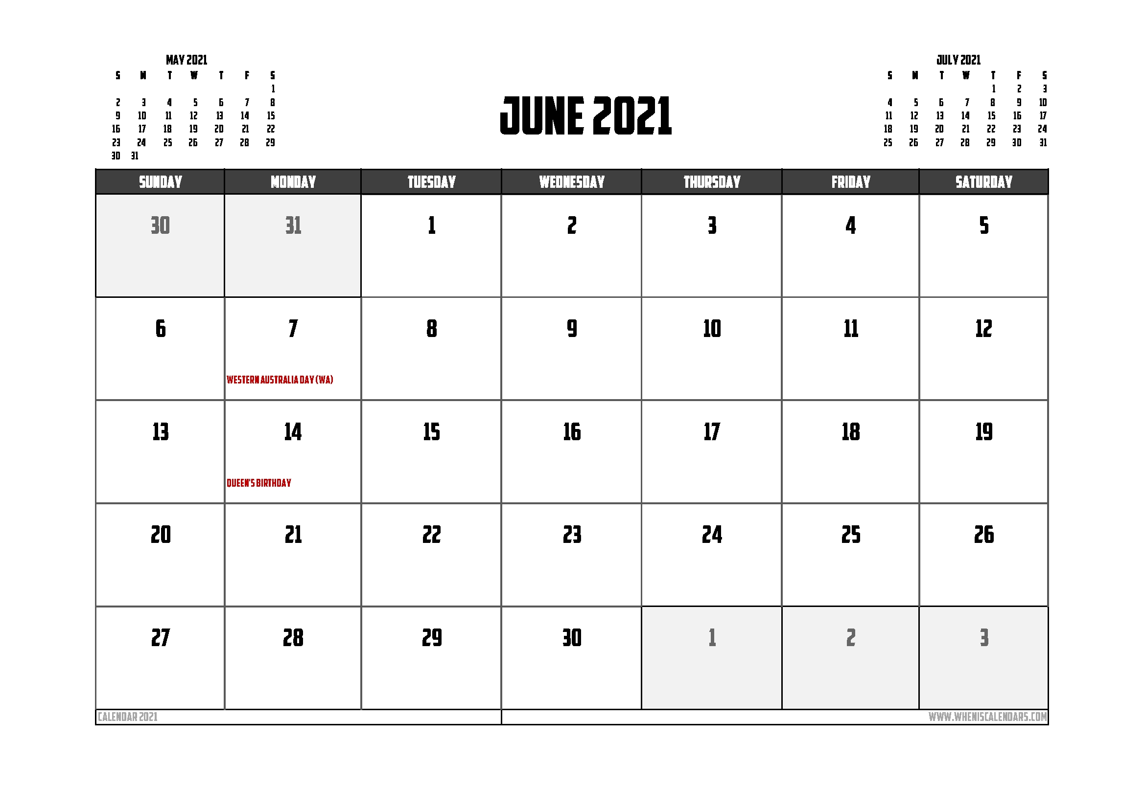 Free Printable June 2021 Calendar Australia – Free Printable