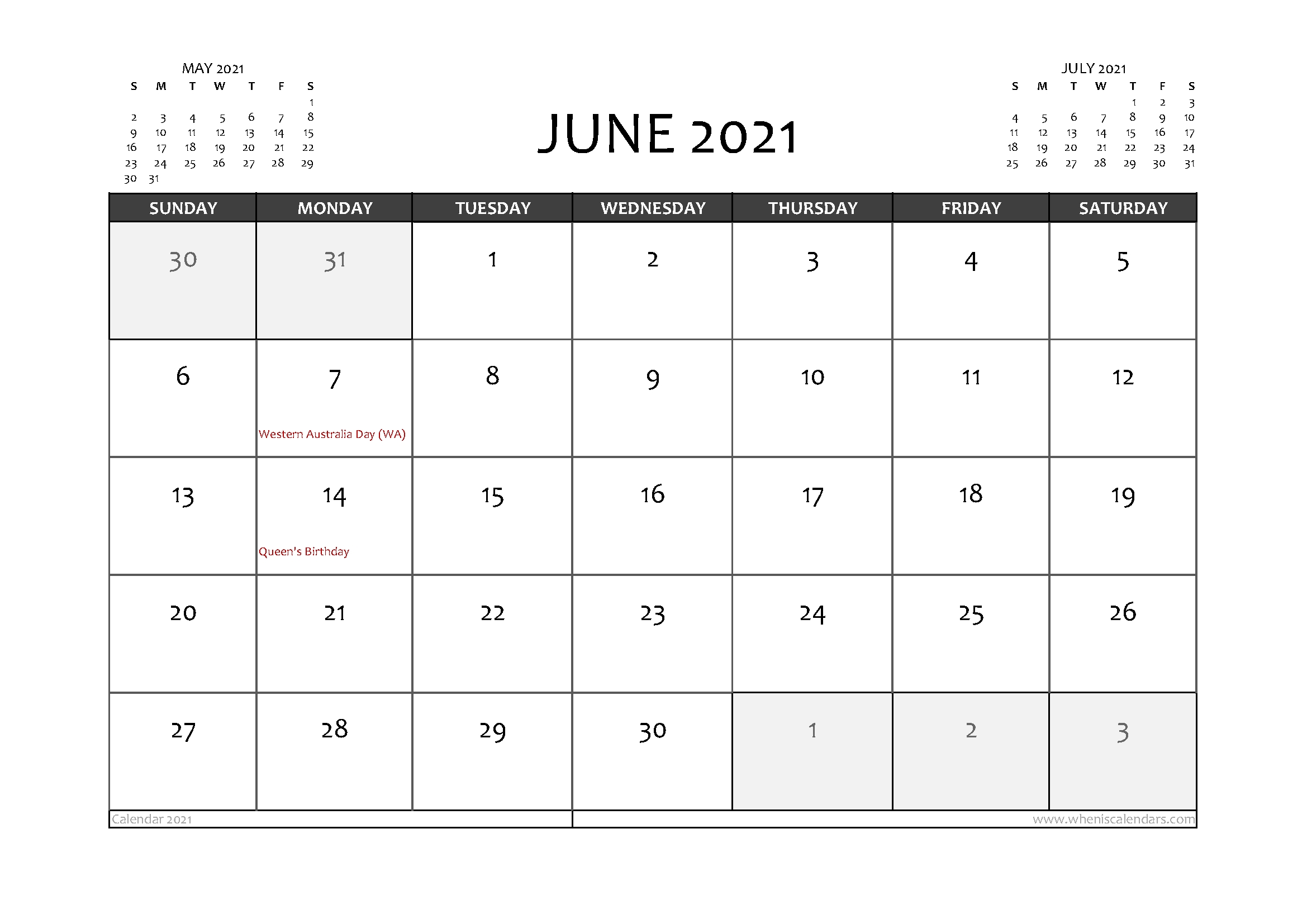 Free Printable June 2021 Calendar Australia – Free Printable
