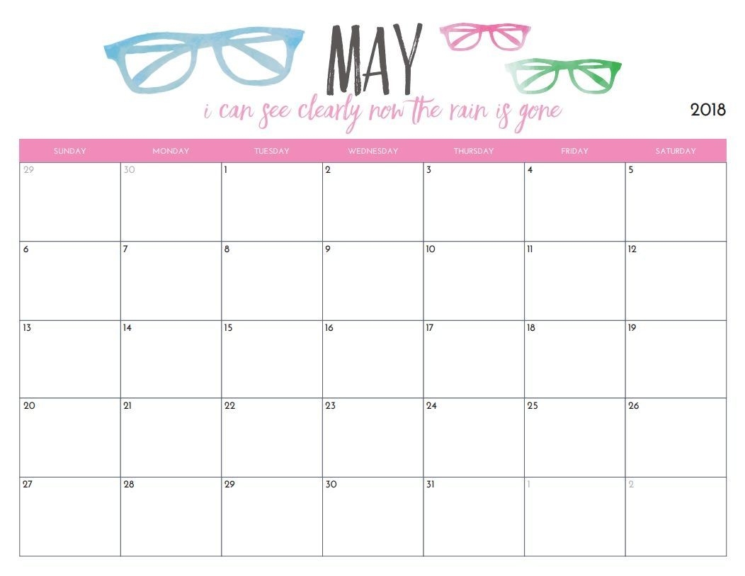 free printable may 2018 monthly calendar | monthly calendar