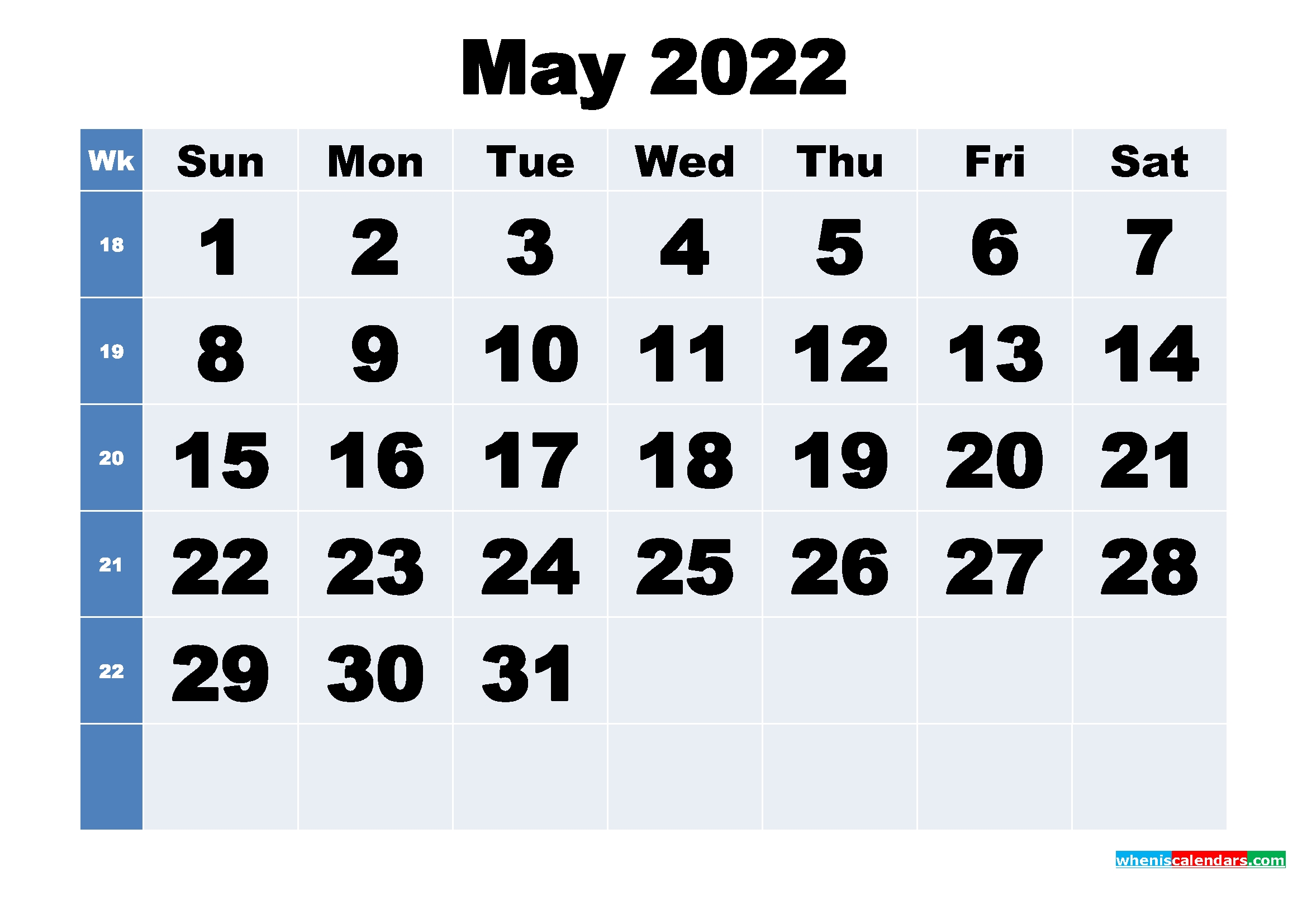 Free Printable May 2022 Calendar With Week Numbers – Free