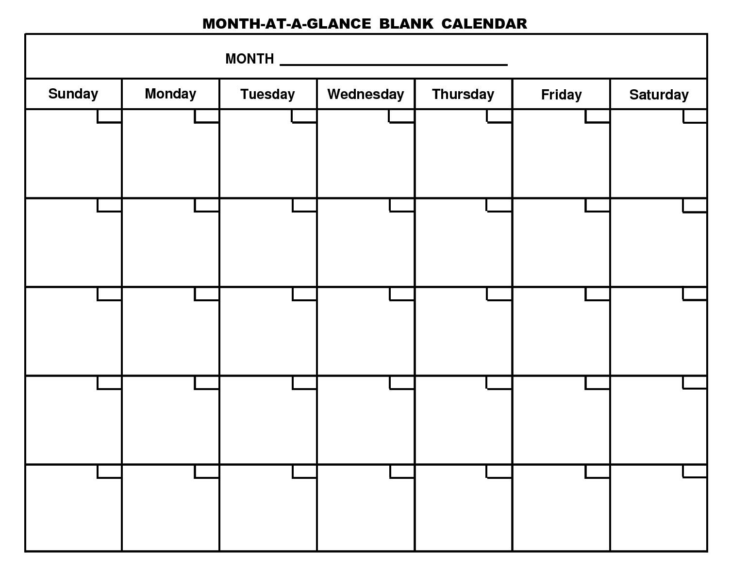 free printable month at a glance blank calendar (1506